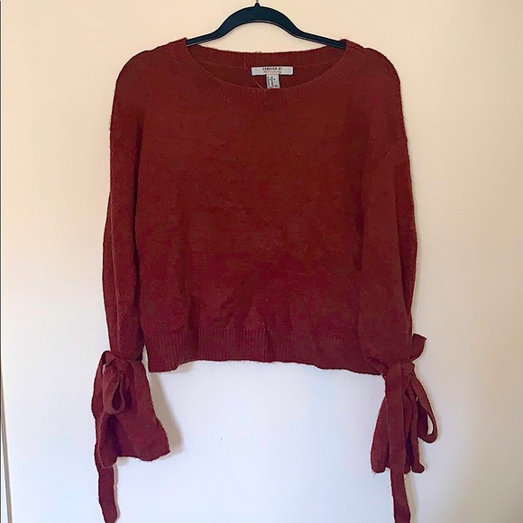 F21 Contemporary | Ribbed sleeve Self Tie Sweater - Picture 4 of 6